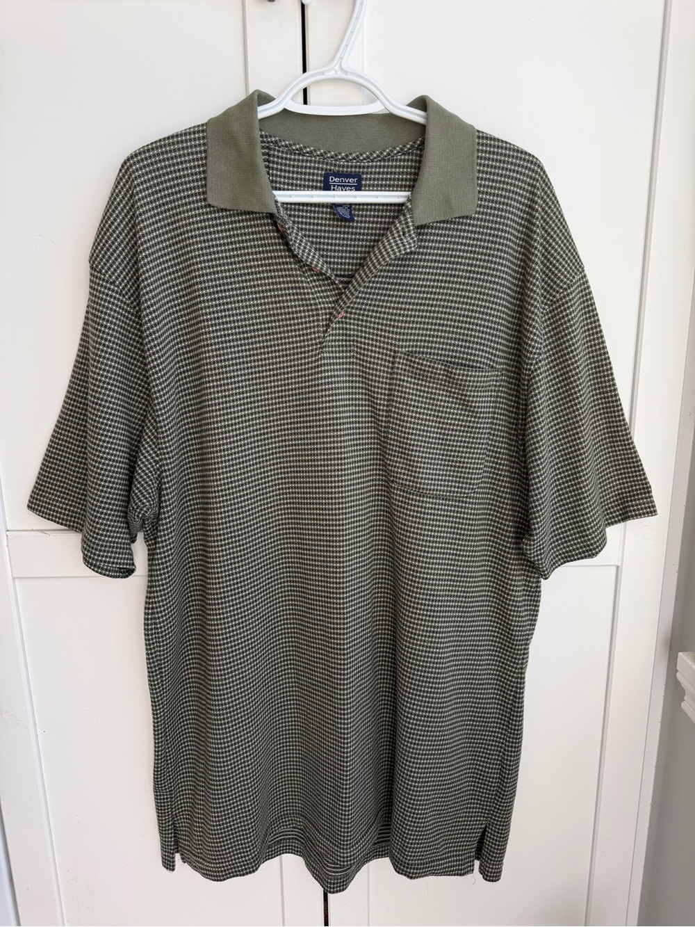 Denver Hayes Men’s XL Olive Geometric Polo Shirt Retro Dad Grandpa Core